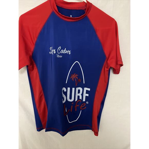 Surf Life Top Shirt Los Cabos Mexico Size Medium Blue/Red w/Surf Board - Picture 1 of 8